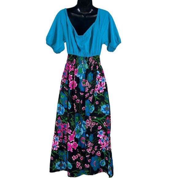 Vintage 1960's Psychedelic Neon Flower Maxi Dress. - Picture 14 of 14
